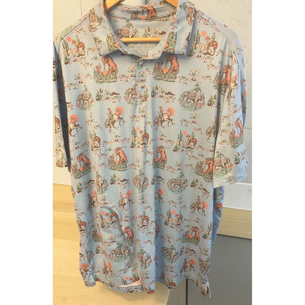 Burlebo Cowboy Up Print Western Performance Polo Shirt Men's XL